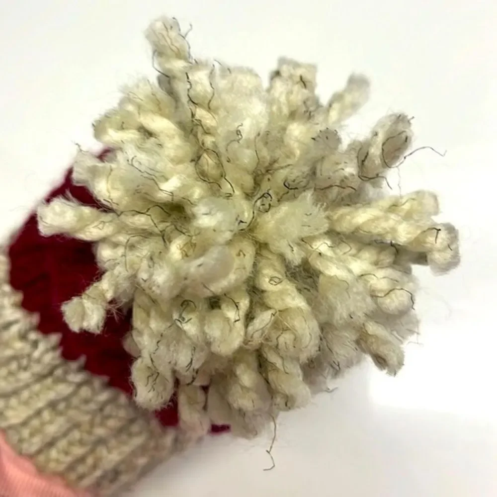 Homemade Wool and Acrylic Knitted Cranberry and Wheat Winter Hat- Infant/XSmall